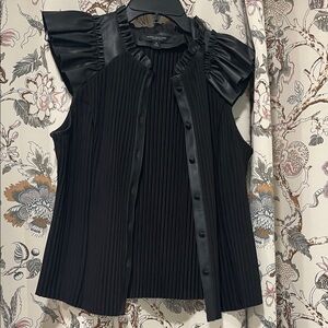 Elegant Black Pleated Blouse with Ruffled Sleeves
